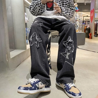 Calças De Ganga Masculinas Neutras De Perna Larga Retas Soltas Estéticas Para Menino Casual Baggy hip hop