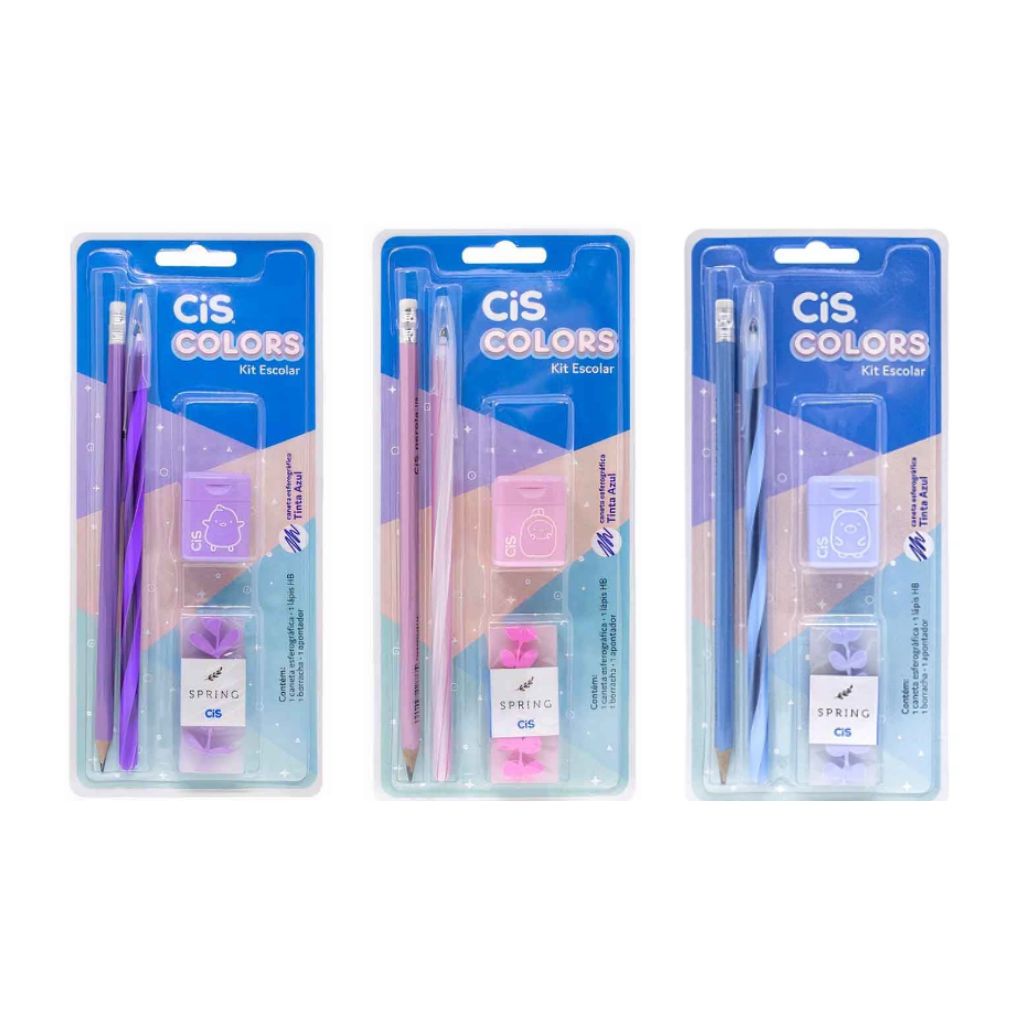 Kit Escolar Colors Cis Rosa 9 Peças