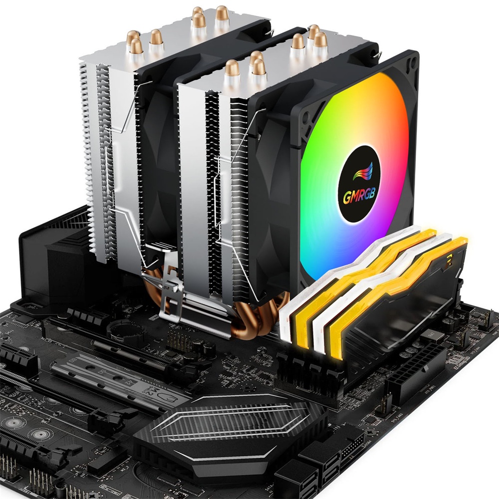 GMRGB Resfriador de CPU 6 tubos de calor 4 pinos PWM RGB PC silencioso ...