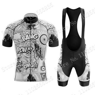 Desenho Animado Cômico 2023 Bang Pow Cycling Jersey Set Short Sleeve Blue Clothing Men Camisas De Bicicleta De Estrada Bib Pants Maillot