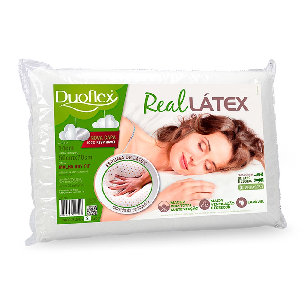 Travesseiro Real Látex Lavável Antiácaro Tecido Respirável Duoflex