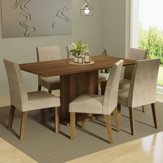 Conjunto Sala de Jantar Mesa Tampo de Madeira 6 Cadeiras Rustic/Imperial Renata Madesa em Oferta na Shopee
