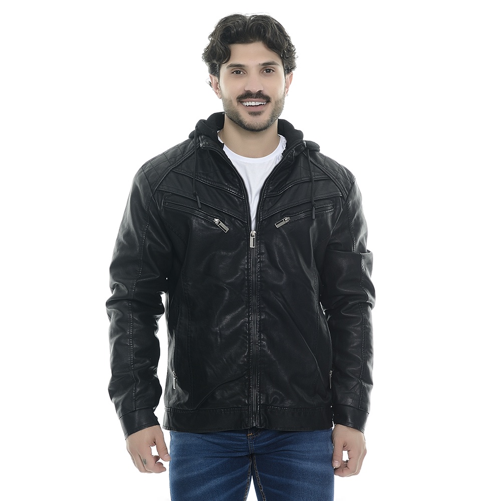 Jaqueta Puffer Daytan Forrada Capuz Removível Masculina - Preto