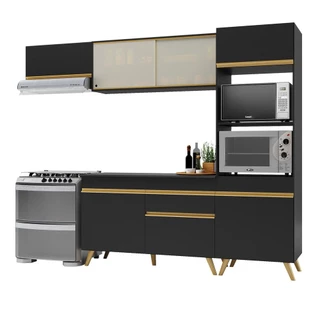 Cozinha Compacta 4 pç c/ Armário e Balcão MP3691 Veneza GB Preta