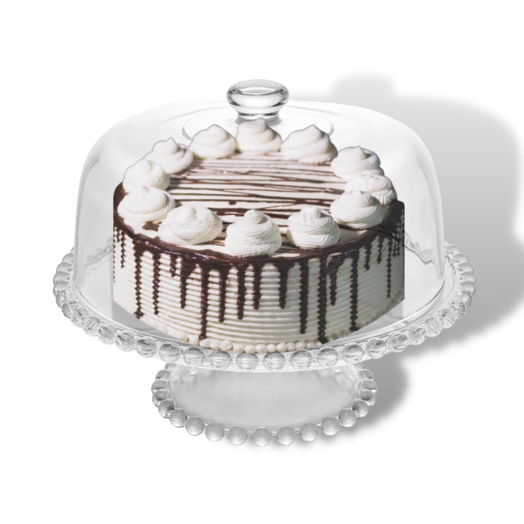 Boleira Com Tampa De Vidro Cristal Com Pé Prato Para Bolo Pudim Torta Sobremesa Luxo Pearl Bolinhas Na Borda 31x25cm Servir Mesa Posta Buffet