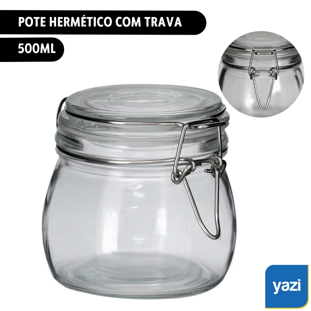 Pote Hermético de Vidro 500ml com Trava Inox Yazi
