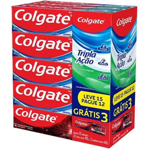 Pack Leve 15 e Pague 12 Creme Dental Colgate Tripla Ação 90g e Luminous ...