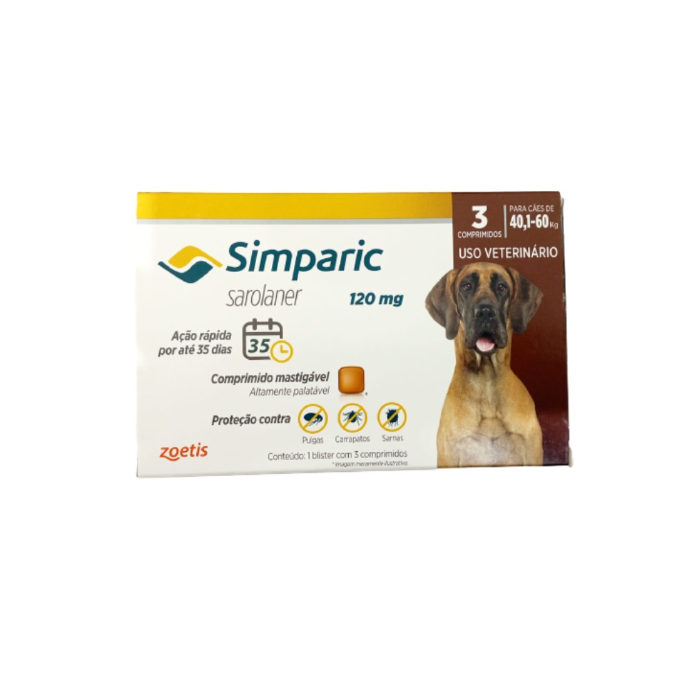Simparic Antiparasitário 120Mg 40,1 a 60Kg C/ 3 Comprimidos | Shopee Brasil