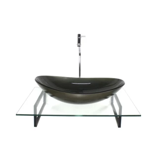 KIT CUBA DE VIDRO OVAL OURO ENVELHECIDO COM TAMPO 60CM INCOLOR E SUPORTE TORNEIRA VALVULA