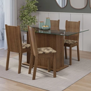 Conjunto Sala de Jantar Mesa Tampo de Vidro 4 Cadeiras Rustic/Bege Marrom Espanha Madesa em Oferta na Shopee