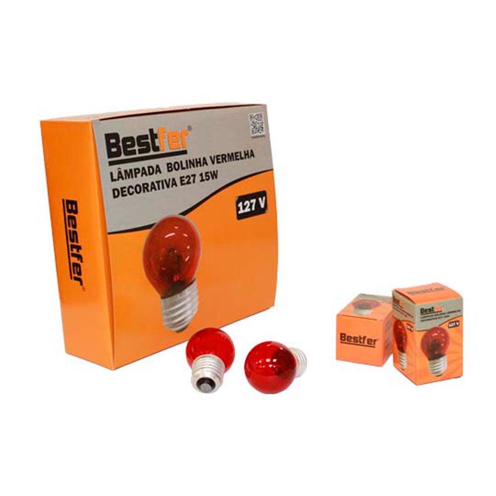LAMPADA BOLINHA VERMELHA E27 15W 127V BESTFER