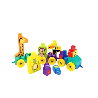 Brinquedo Blocos De Montar Grande Infantil Trem Puxa Zoo 1947 Mk362 - Dismat