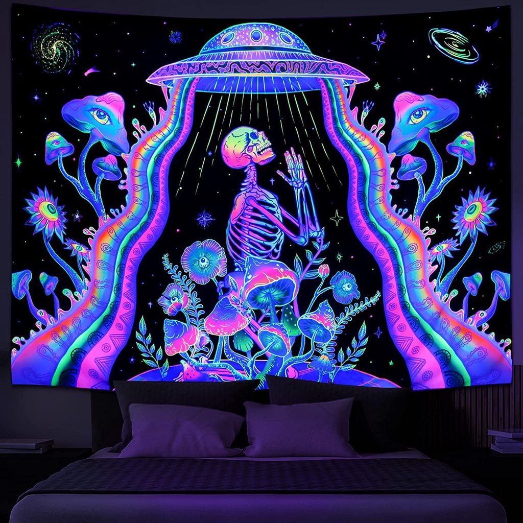 Astronauta Tapeçaria UV Fluorescente Estética Mural Pendurado Hippie Quarto Decoração De Independente