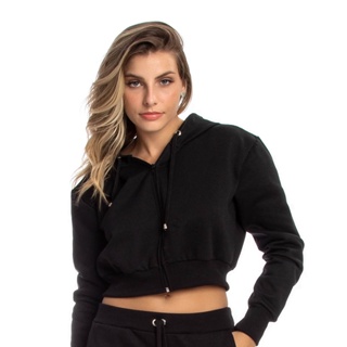 Blusa Avulsa De Moletom Cropped Feminina Com Ziper