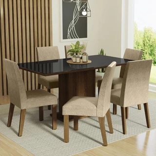 Conjunto Sala de Jantar Mesa Tampo de Vidro 6 Cadeiras Rustic/Preto/Imperial Alexis Madesa em Oferta na Shopee