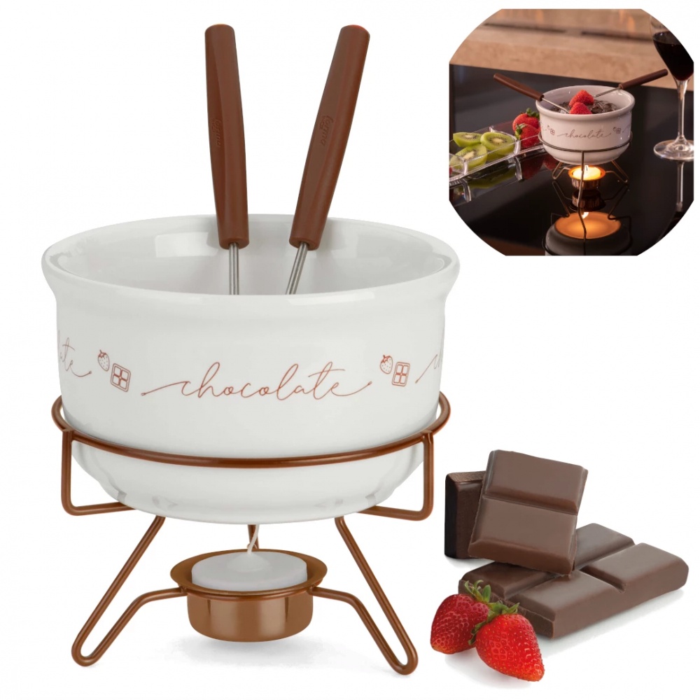 Conjunto Panela Fondue Chocolate Porcelana Forma