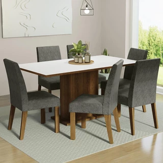 Conjunto Sala de Jantar Mesa Tampo de Madeira 6 Cadeiras Rustic/Branco/Silver Renata Madesa em Oferta na Shopee