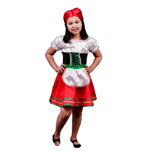 Fantasia De Italiana Infantil Vestido Com Lenço Cabelo Shopee Brasil