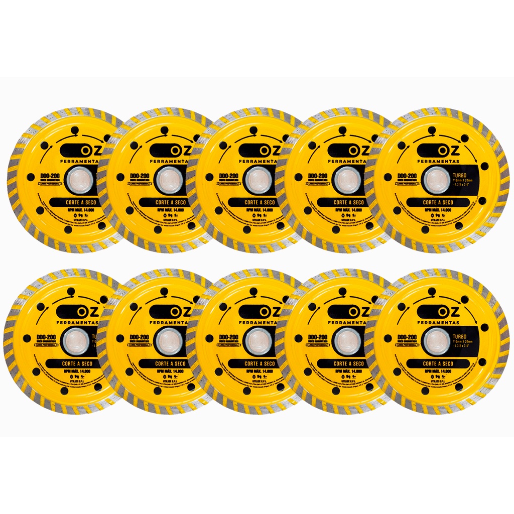 Kit 10 Discos Diamantado Turbo 4' 110mm - Oz