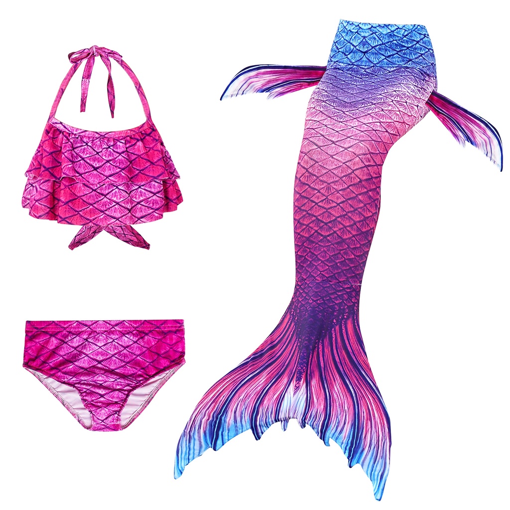 Compre 3pcs/set meninas sereia cauda maiô crianças a pequena sereia traje  cosplay roupas de praia terno de banho