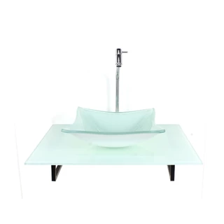 KIT CUBA DE VIDRO QUADRADA COM TAMPO 60CM BRANCO FULL E SUPORTE PRETO