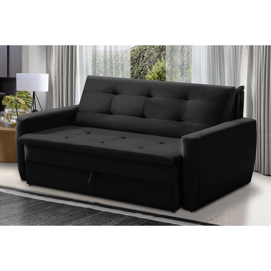 Sofá Cama Jade 1,36m Suede Preto Adonai Estofados