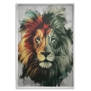 Quadro Decorativo Em Veludo Leão Moldura Chanfrada 90x60 88 - Athena