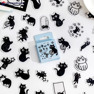 DREAMFOREST 45Pcs Cartoon Little Black Cat Autocolantes Decorativos De Rótulo Papelaria Selagem De Álbum Telefônico Planejador De Diário F2W4