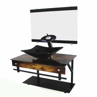 GABINETE DE VIDRO 60CM APX COM CUBA QUADRADA MADEIRA RÚSTICA