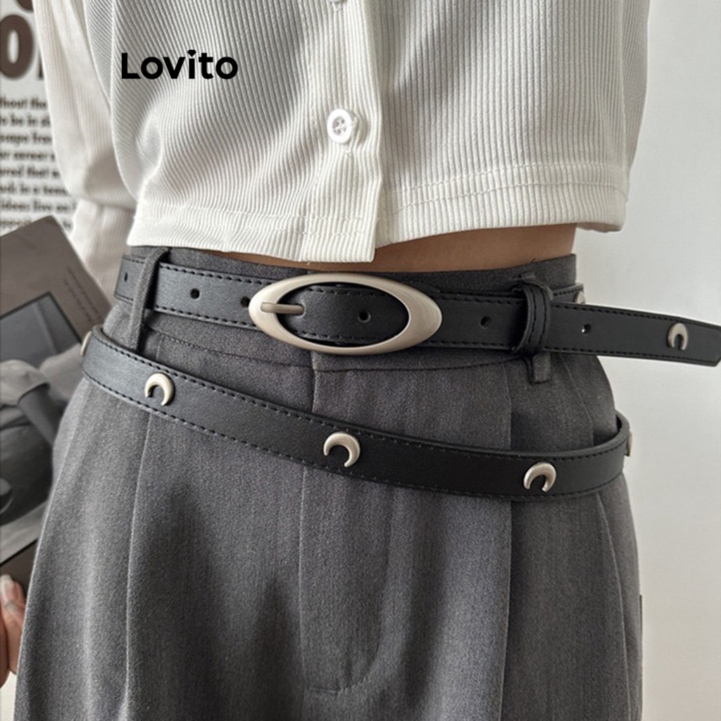 Lovito Cinto Lua Simples Y2K para Mulheres L60AD091 (Preto)