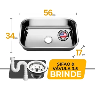 Cuba Aço Inox Cozinha American Steel N°2 -17 Extra Funda 56x34x17
