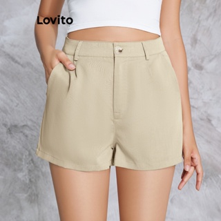 Lovito Shorts com Botões de Tecido Liso para Mulheres LBE02005 (Damasco)
