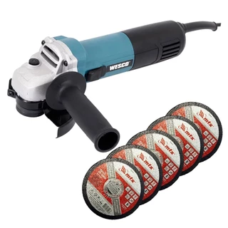 Kit Esmerilhadeira Angular 115mm 750W WS4740 Wesco e 5 Discos de Corte para Meta