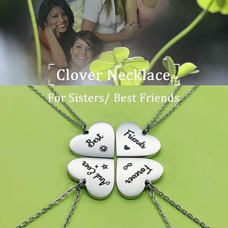 YGT 4 Pcs/Set Heart Puzzle Four Leaf Clover Pendant Necklace YGT 4 Pcs/Set Heart Puzzle Four Leaf Clover Pendant Necklace