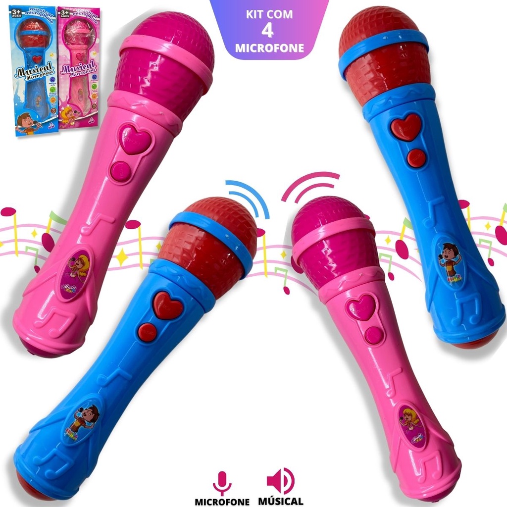 Kit 4 Microfone Brinquedo Infantil Com Som Musical Sai Voz | Shopee Brasil