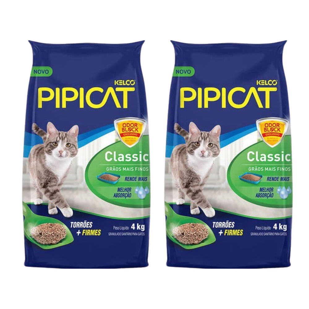 Kit 2 Areias Sanitárias Para Gatos Kelco Pipicat Classic 4kg
