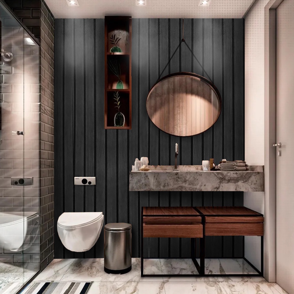 Adesivo Papel de Parede Lavável Madeira Ripada Preta 45cm X 5M