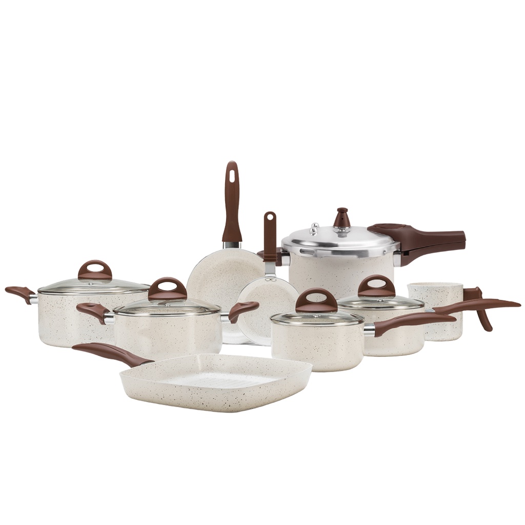 Jogo de Panelas Antiaderente Ceramica Kit 9 Peças Brinox Conjunto Vanilha Smart Plus Ceramic Life