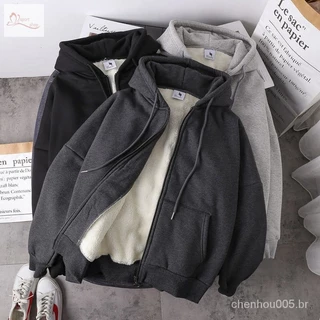 moletom de pelúcia feminino veludo Casaco grosso quente com zíper para o inverno plus size