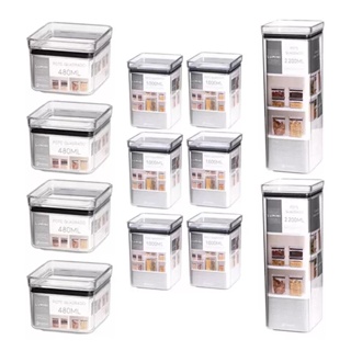 Kit 12 Potes Hermeticos Acrilico Quadrado Empilhaveis