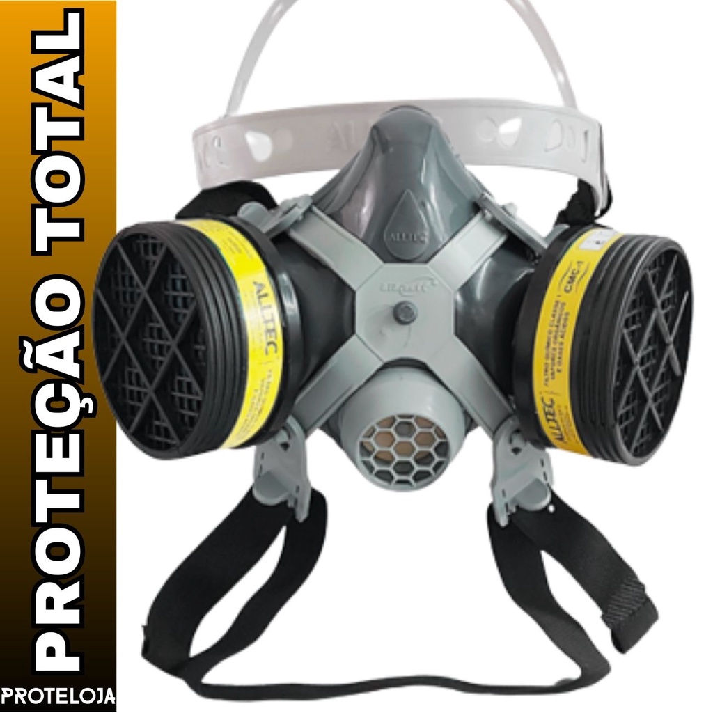 Mascara Respirador Facial Produto Químico Pintura Automotiva Cabeleireira EPI Com 2 Filtros Gases Ácidos e Vapores Trabalho