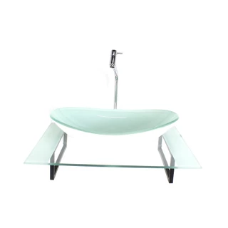 KIT CUBA DE VIDRO OVAL COM TAMPO 60CM BRANCO E SUPORTE TORNEIRA VALVULA