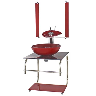 GABINETE 40CM DE VIDRO INOX CUBA REDONDA MARMORE AVERMELHADO