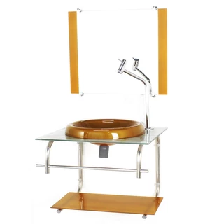 GABINETE DE VIDRO 40CM INOX MARMORE BRANCO DOURADO COM TORNEIRA METAL CROMADA