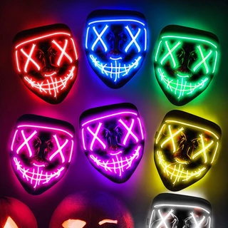 Nova Máscara Sem Fio Para O Halloween Neon Led Purge Mask Máscaras De Festa De Carnaval Light Luminous In The Dark Cosplay Costume Supplies
