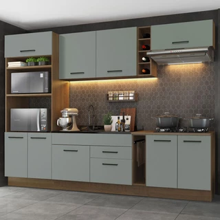 Armário de Cozinha Completa 290cm Rustic/Cinza Agata Madesa 01 em Oferta na Shopee