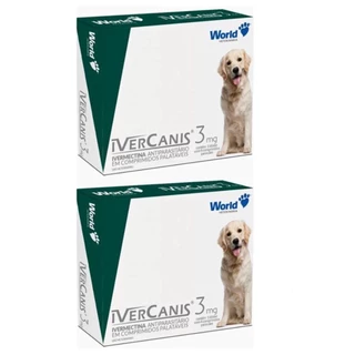KIT 2X IVERCANIS ANTIPARASITÁRIO P/ PULGAS SARNA 4 COMP 3MG WORLD