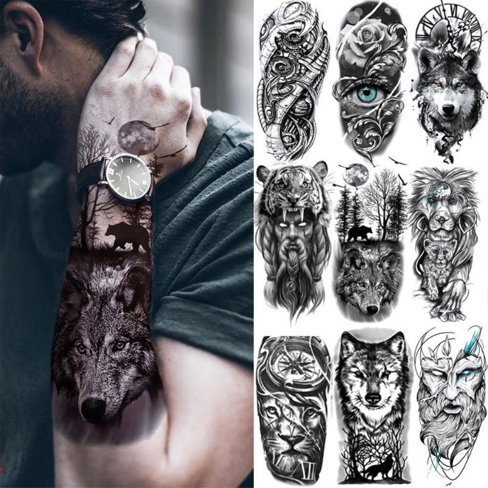 Tatuagem Temporária-Adesivo Impermeável Lobo Leão Tigre , Arte Corporal Realista Para Mulheres E Homens