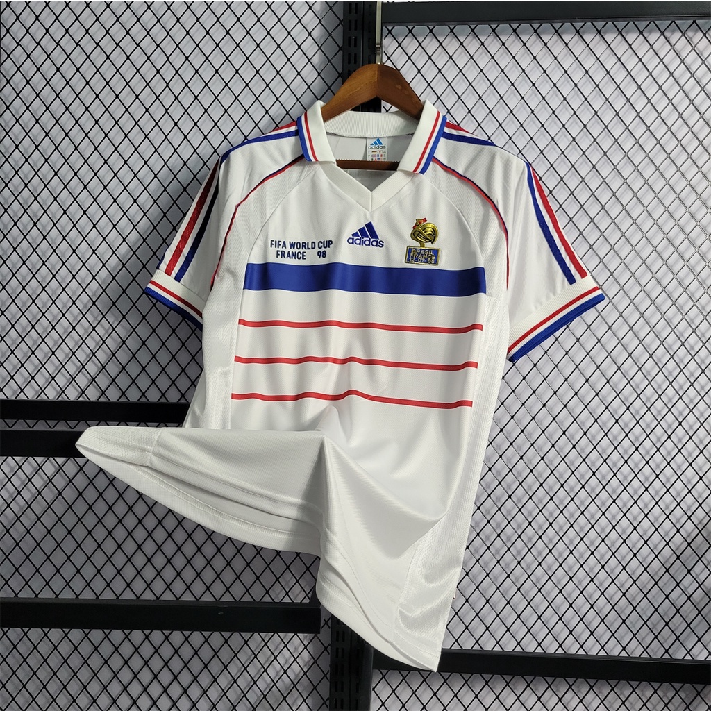 1998 Retro Soccer Jersey France Away Zinedine Zidane Clássico Camisa Branca De Futebol Copa Do Mundo Camiseta