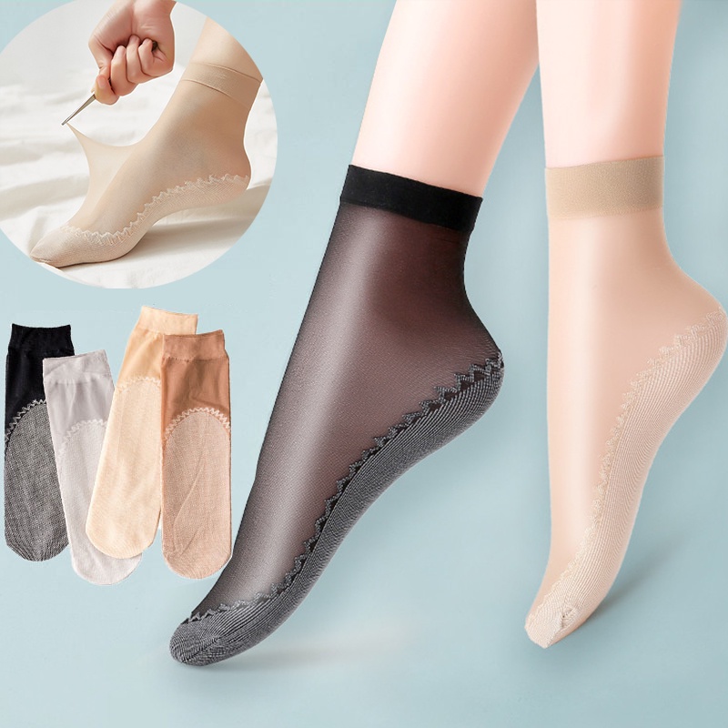 5 Pares Meias De Seda Anti-snagging Silk Women Summer Transparent Socks  Cotton Sole Sem Costura Nylon Finas Elásticas Respiráveis